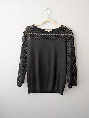 LOFT Black Lace Sleeve Sweater Top – Size Large
